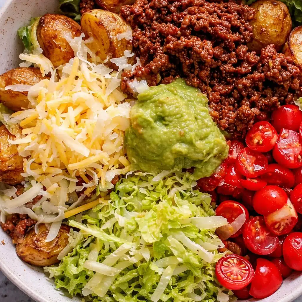 Easy golden potato taco bowl recipe for summer picnics with fresh ingredients.